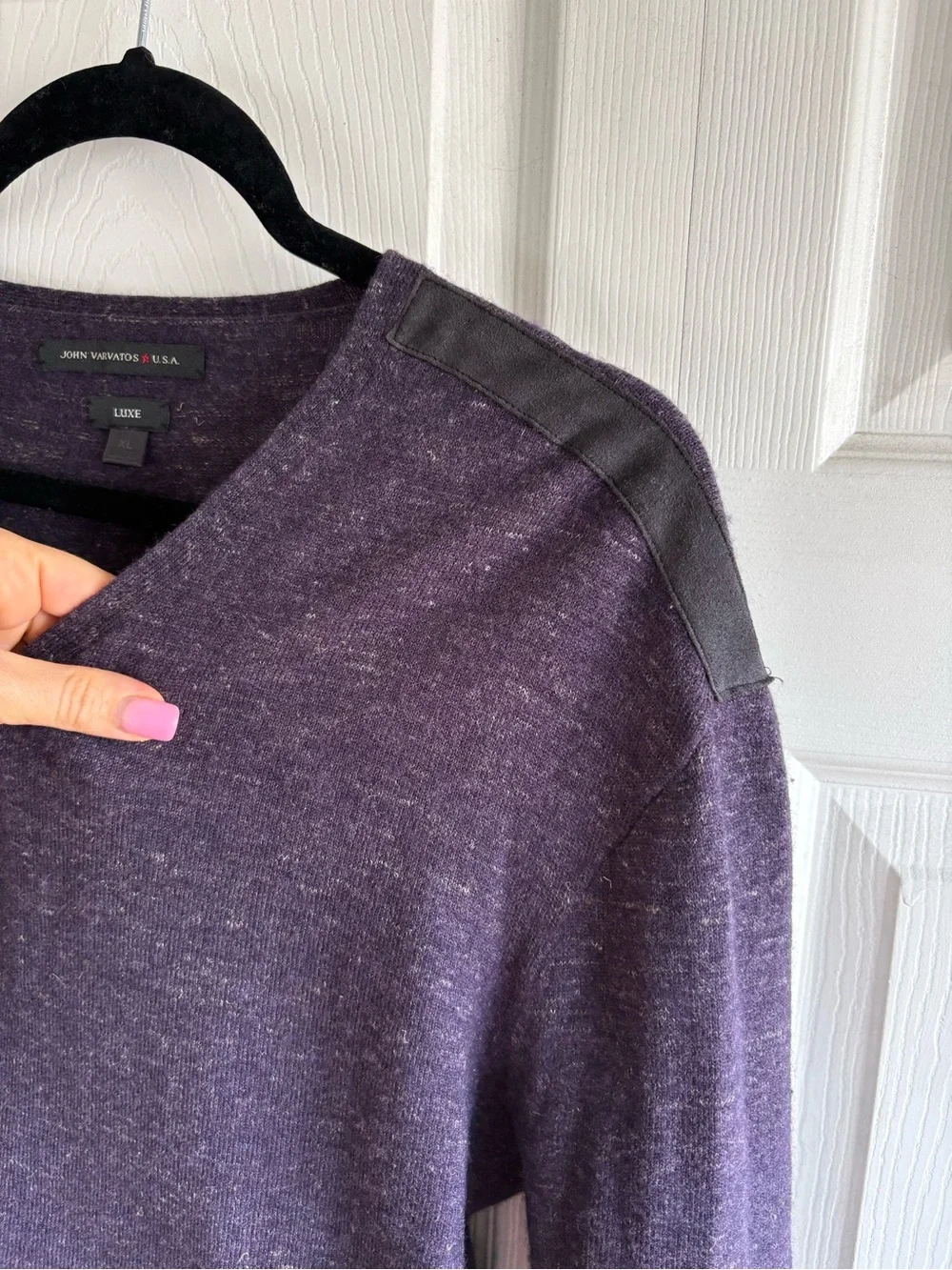 John Varvatos Luxe V-Neck Sweater Aubergine Purple Wool Linen Academia Career XL